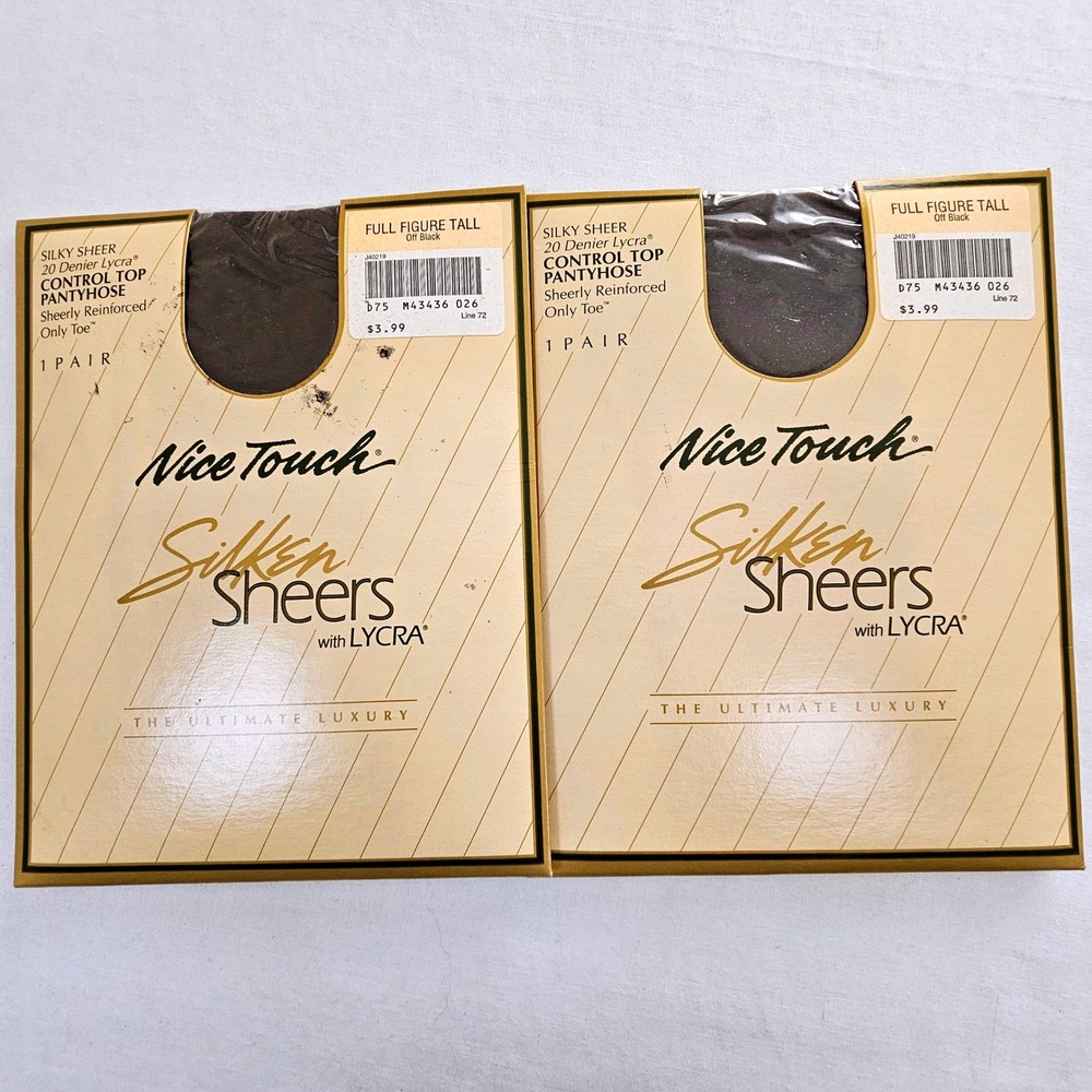 2PK Nice Touch Silken Sheers Control Top Pantyhose Off Black Full Figure Tall